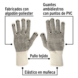Guantes de algodon con puntos de pvc en palma y dorso pretul