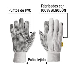 Guantes de algodon con puntos pvc en palmas  unitalla pretul