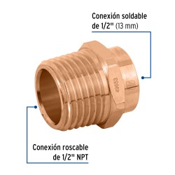 Conector de cobre  rosca exterior 1/2"