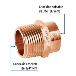 Conector de cobre  rosca exterior 3/4"