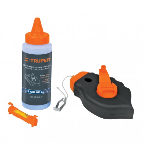 Tiralineas 30m. Cuerpo de plastico y nivel  incluye gis